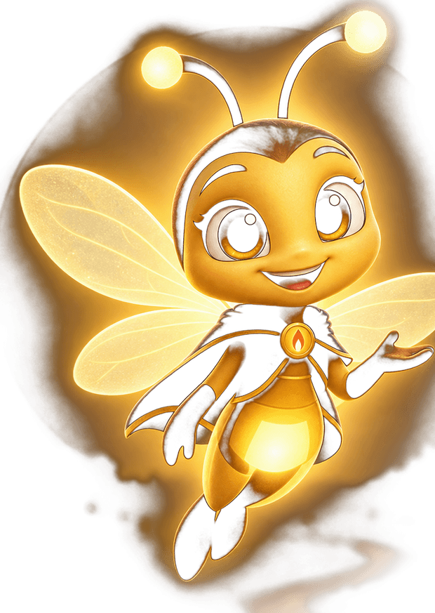 Lumi, the firefly guide of Learning Lantern Academy, holding out a hand toward the link